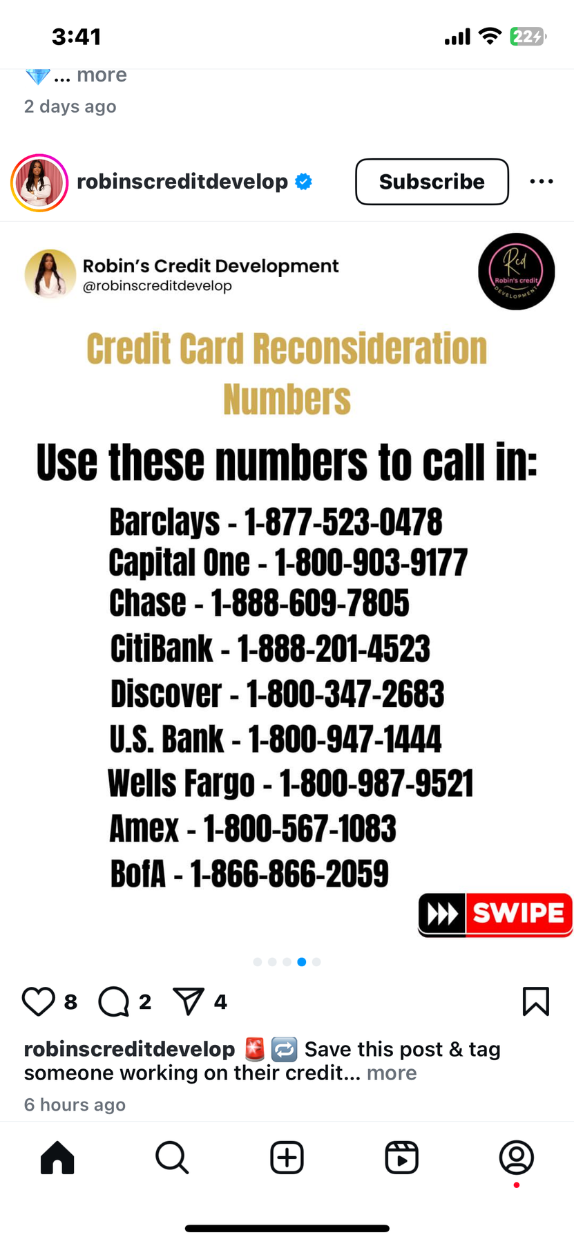 Credit Card Reconsideration Numbers